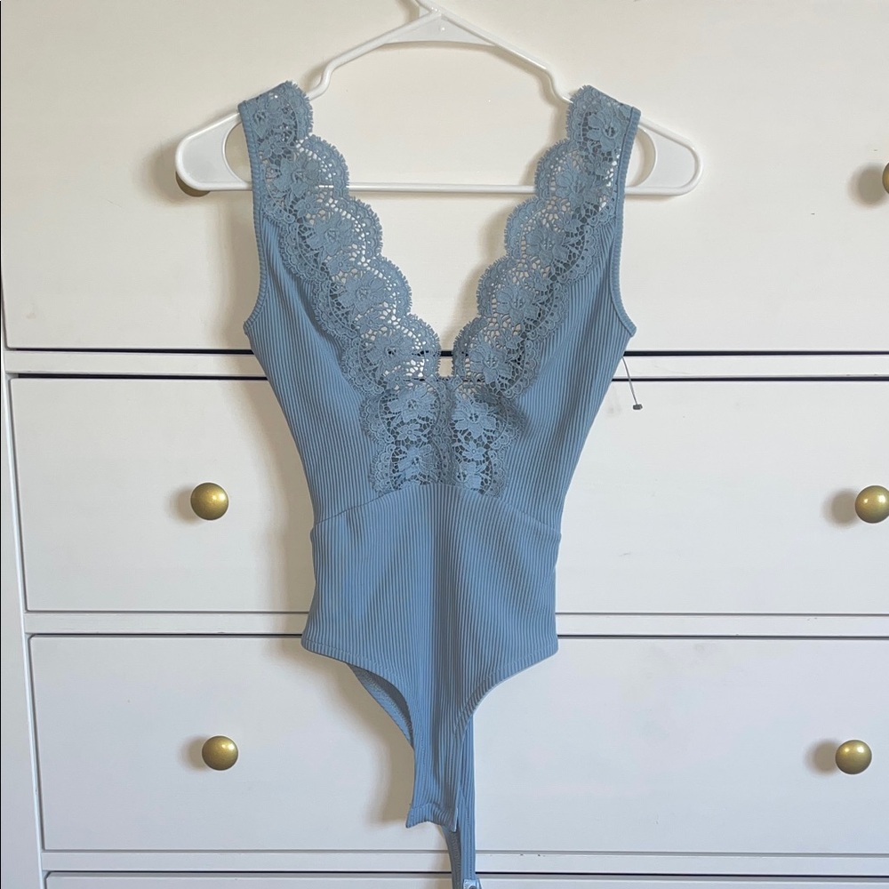 Brand New Blue Lace Trim Bodysuit